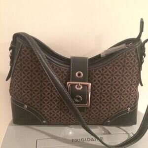 Brown and Black Patterned Shoulder Bag with Buckle Detail